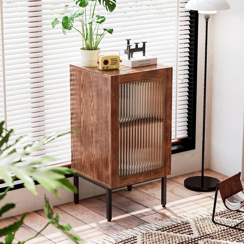 BVIUNTWO Set of 2 End Table, Farmhouse Sofa Table with Glass Door, Side Table...