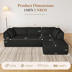 Vesgantti 106" Modular Sectional Sofa with Chaise, Deep Seat Comfy Cloud Couch Corduroy L Shaped Sofa Sectional Couches for Living Room Bedroom, No Assembly Required (Black, Right-Facing Chaise)
