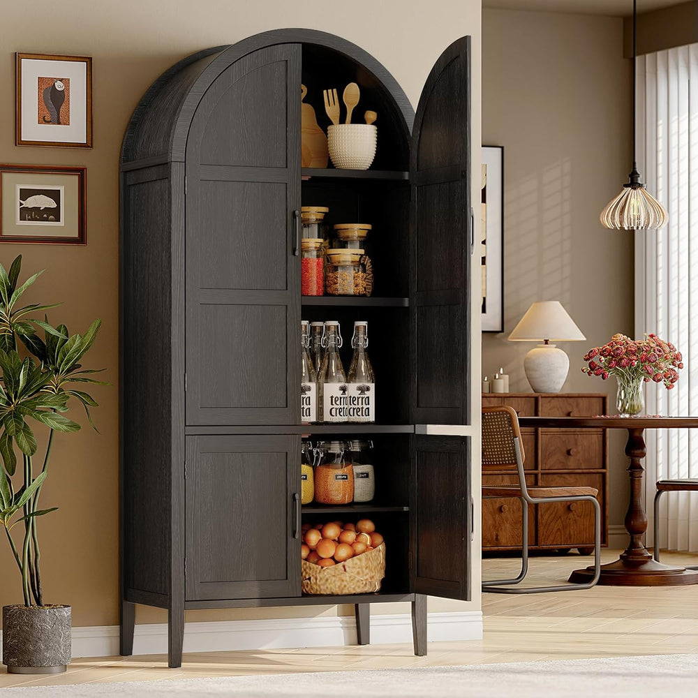 ONBRILL 71" Tall Wooden Arched Cabinet, 5-Tier Arched Kitchen Pantry Cab...