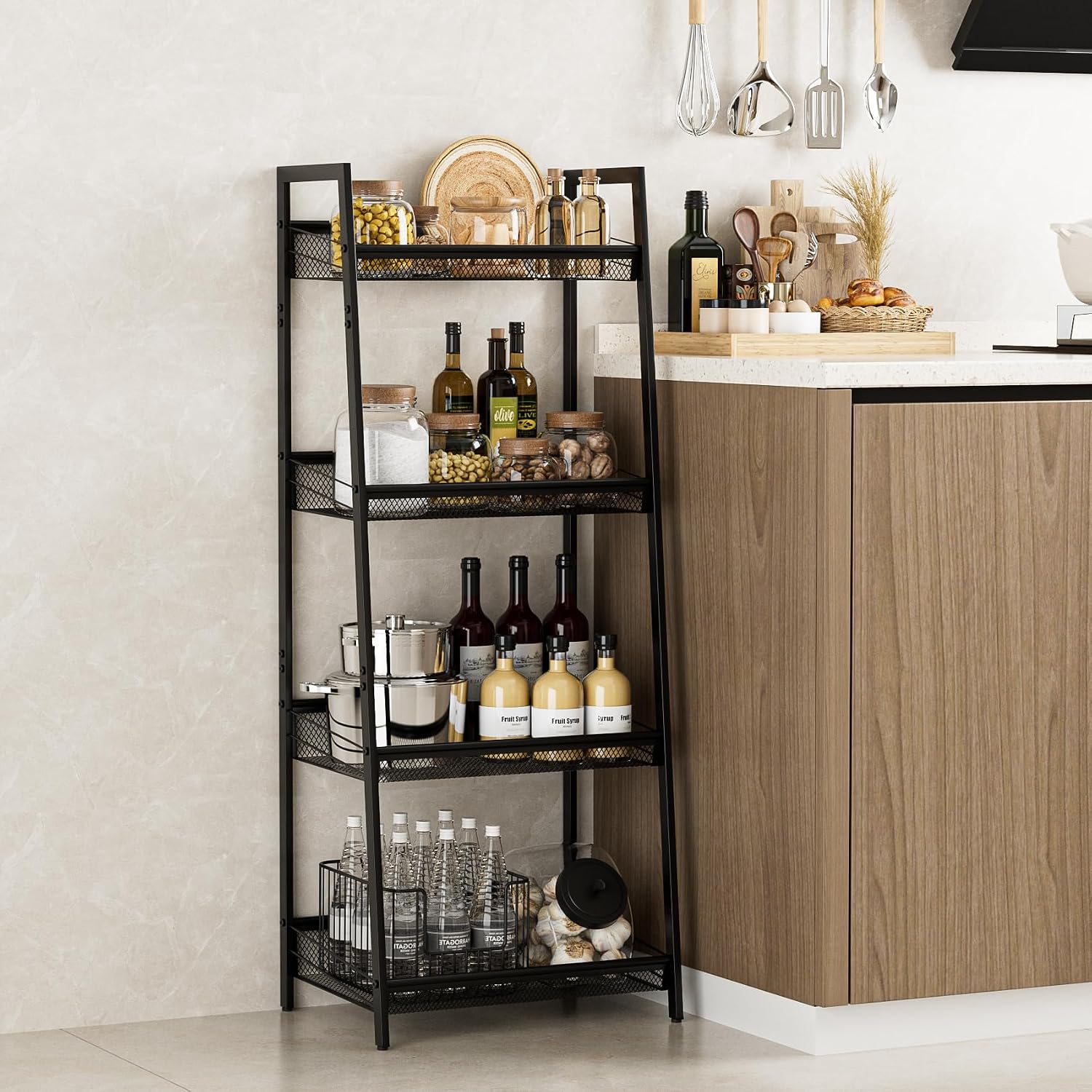 Masupu 4 Tier Bathroom Shelf, Bathroom Organizer and Storage for Small Space, Free-Standing Metal Rack Shelves Waterproof for Kitchen, Bathroom, Laundry, Toilet, Black