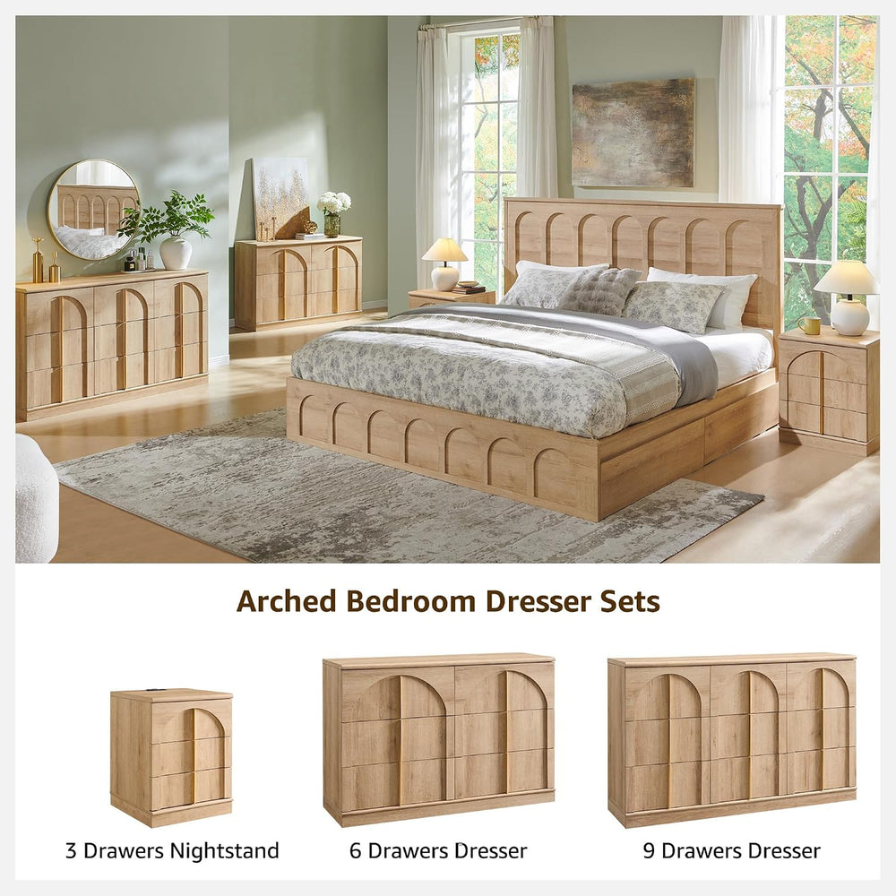 ACCOHOHO Modern Night Stand Set 2 with Arched Panel, 18" Nightstand with...