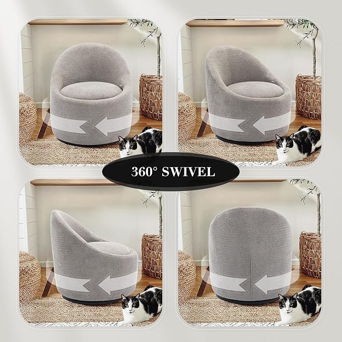COLAMY Swivel Accent Chair, 360° Swivel Chair with Hidden Storage, Modern Small Barrel Swivel Armchair for Living Room/Bedroom, LightGrey