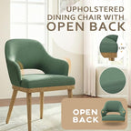 Wooden Dining Chairs Set of 4, Modern Fabric Upholstered Dining Room Chair, Kitchen Side Chairs, Farmhouse Dinner Chair with Open Back for Kitchen, Green