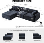 Modular Floor Sofa, Cozy Corduroy Sectional Couch with Fully Washable Covers, Frameless L Shaped Couch for Living Room, Family & Pet Friendly Lounge, No Assembly (Black, Left Facing Chaise)