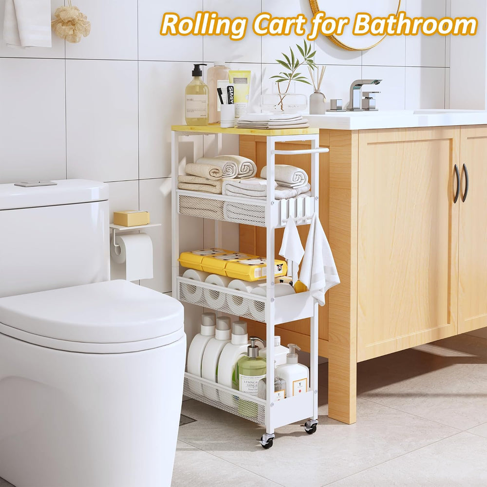 Vincona 7.1" Wide Slim Storage Cart on Wheels, 4 Tier Metal Narrow Rolli...