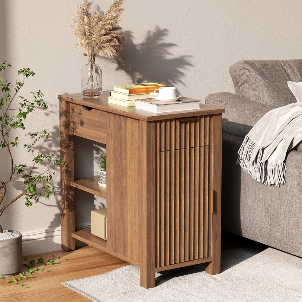 End Table with Charging Station 24'' Nightstand with Charging Station...