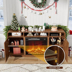 Fireplace TV Stand for TVs Up to 65”, Entertainment Center with 23” Electric Fireplace, Storage Side Cabinets and Adjustable Shelves, Mid Century Modern Media Console Table for Living Room (Walnut)
