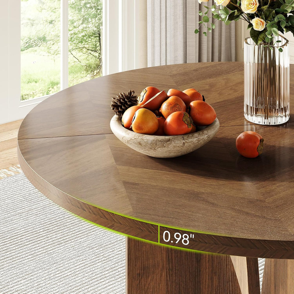 LITTLE TREE 39-Inch Round Dining Table for 4, Rustic Kitchen Table with X-Sha...