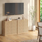 63" Oak Buffet Cabinet with Storage, Large Fluted Sideboard with Adjustable Shelves, Accent Credenza for Living Room, Entryway, Dining Room, Kitchen, Coffee Bar Table with Doors