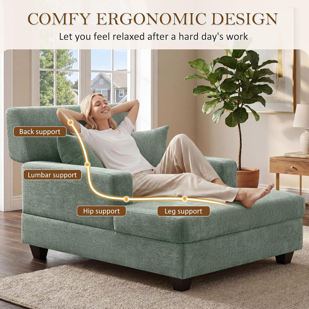 VANOMi 55.5" Chaise Lounge Chair with Adjustable Backrest, Chenille Sage