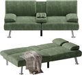 Flamaker Futon Sofa Bed Corduroy Folding Couch Adjustable Sleeper Sofa Bed for Small Apartment Upholstered Living Room Furniture Set with 2 Cup Holders Removable Armrests (Corduroy, Green)