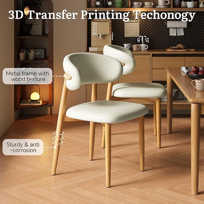 Dining Chairs Set of 4 for Kitchen Dining Table Mid Century Modern Farmhouse Upholstered Leather Dining Room Chairs with Metal Legs, Original Beige