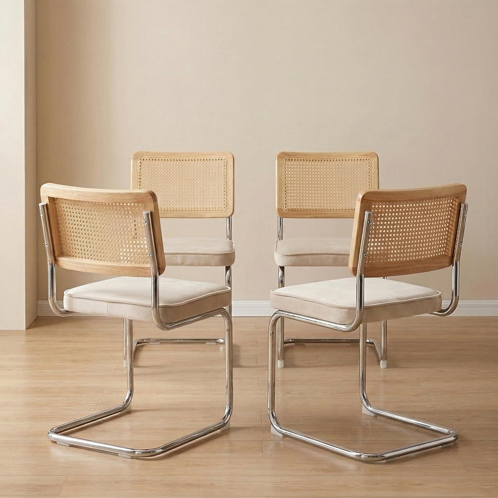 Rattan Dining Chairs Set of 4, Mid-Century Modern Dining Room Chairs with Can...