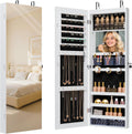 Unisakey Lockable Mirror Jewelry Cabinet LED Lights Wall Mount White | Door or Wall Mount Flexible,Drawers Cosmetic Trays Shelves Inside,Built-in Full-Length Mirror,Dimensions 14.4"×3.15"×43.1"