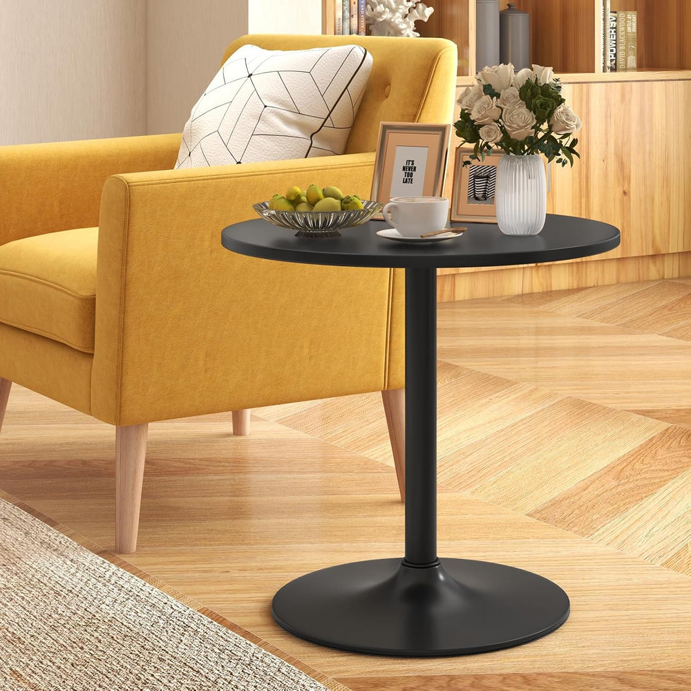 COSTWAY 3 Pieces Bar Table Set, Round Cocktail Table and PU Leather Adjustabl...