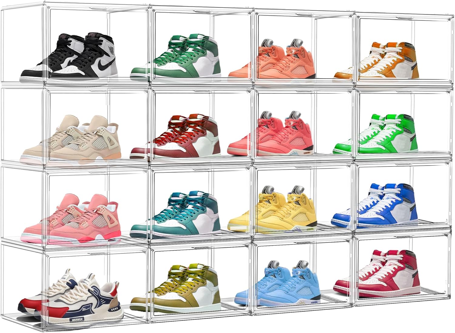 2 Pack Clear Shoe Storage Boxes Stackable Acrylic Shoe Display Case, Large Plastic Shoe Box Sneaker Organizer Purse Organizer with Magnetic Door, Size 12 or 13