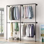 Industrial Pipe Clothing Rack Wall Mounted Garment Rack, Black Pipe Clothes Racks Retail Display Hanging Rod for Closet Storage, Laundry Room