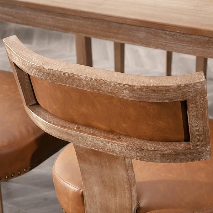 Mid Century Modern Dining Chairs Set of 2 PU Leather Upholstered Kitchen Side Chairs with Nailhead Trim, Modern Kitchen Armless Solid Wood Dining Chairs, Brown