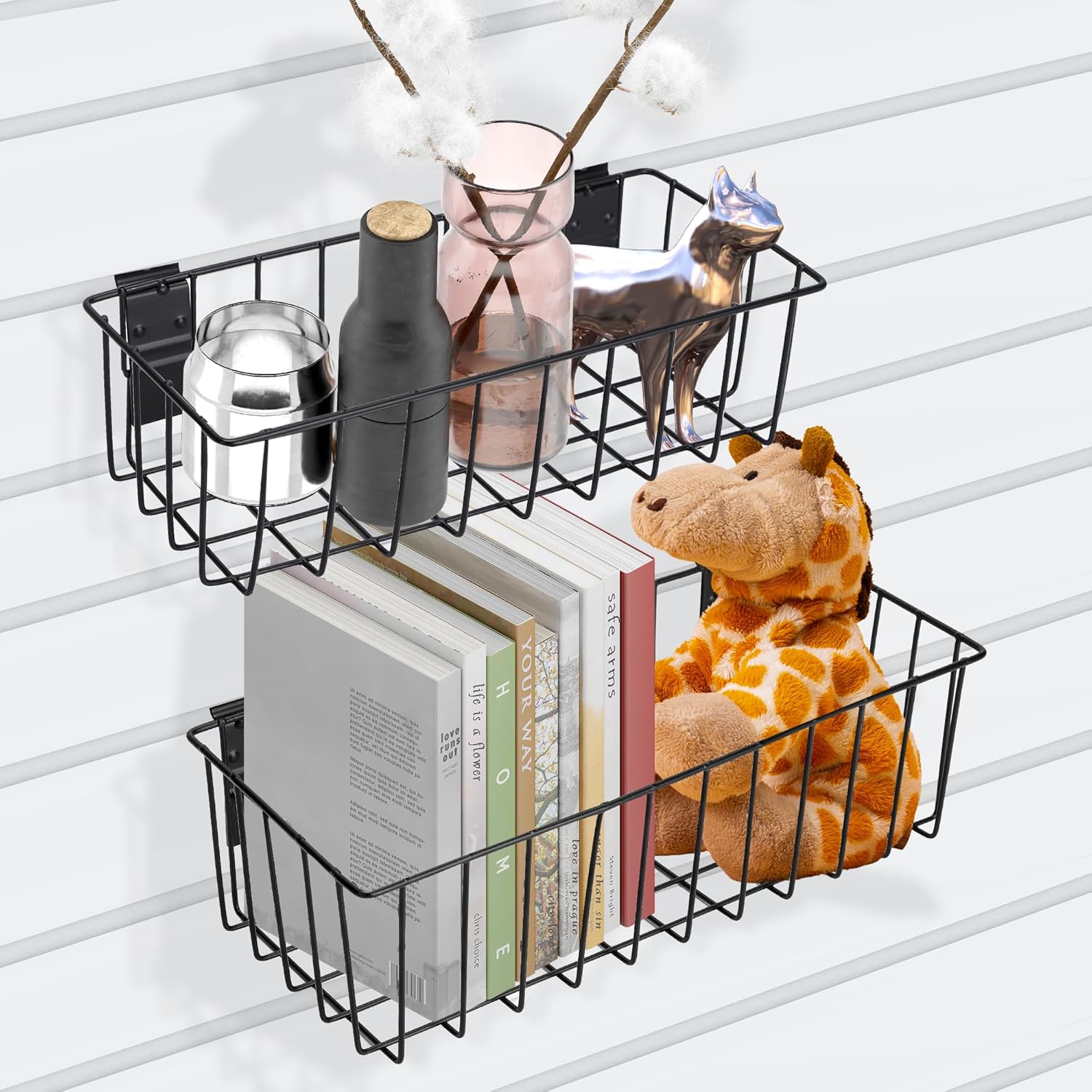 Heavy-Duty Slatwall Baskets and Hooks - Slatwall Accessories for Standard Slatwall Panels | Ideal for Organizing Garages and Workshops