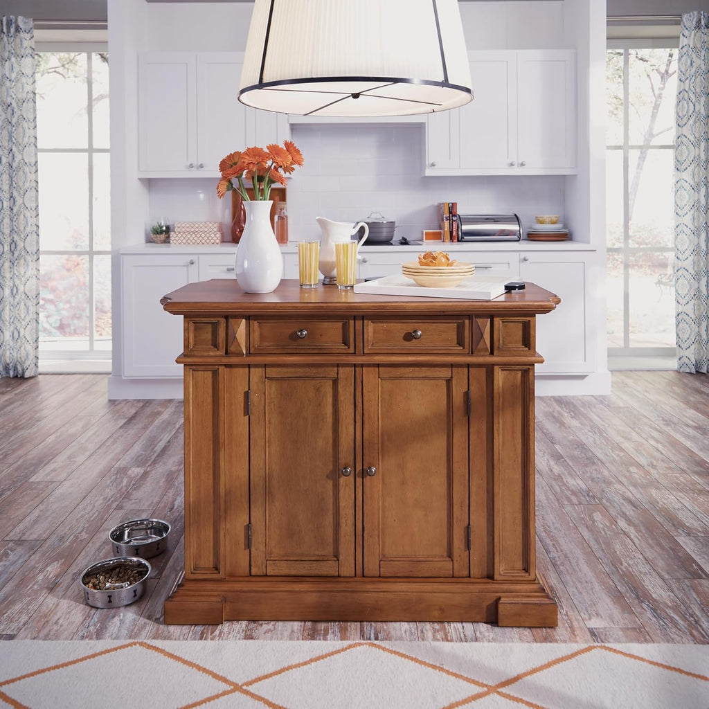 Homestyles Americana Oak Finish Kitchen Island with Wood Drop Leaf Breakfast Bar, 50"W