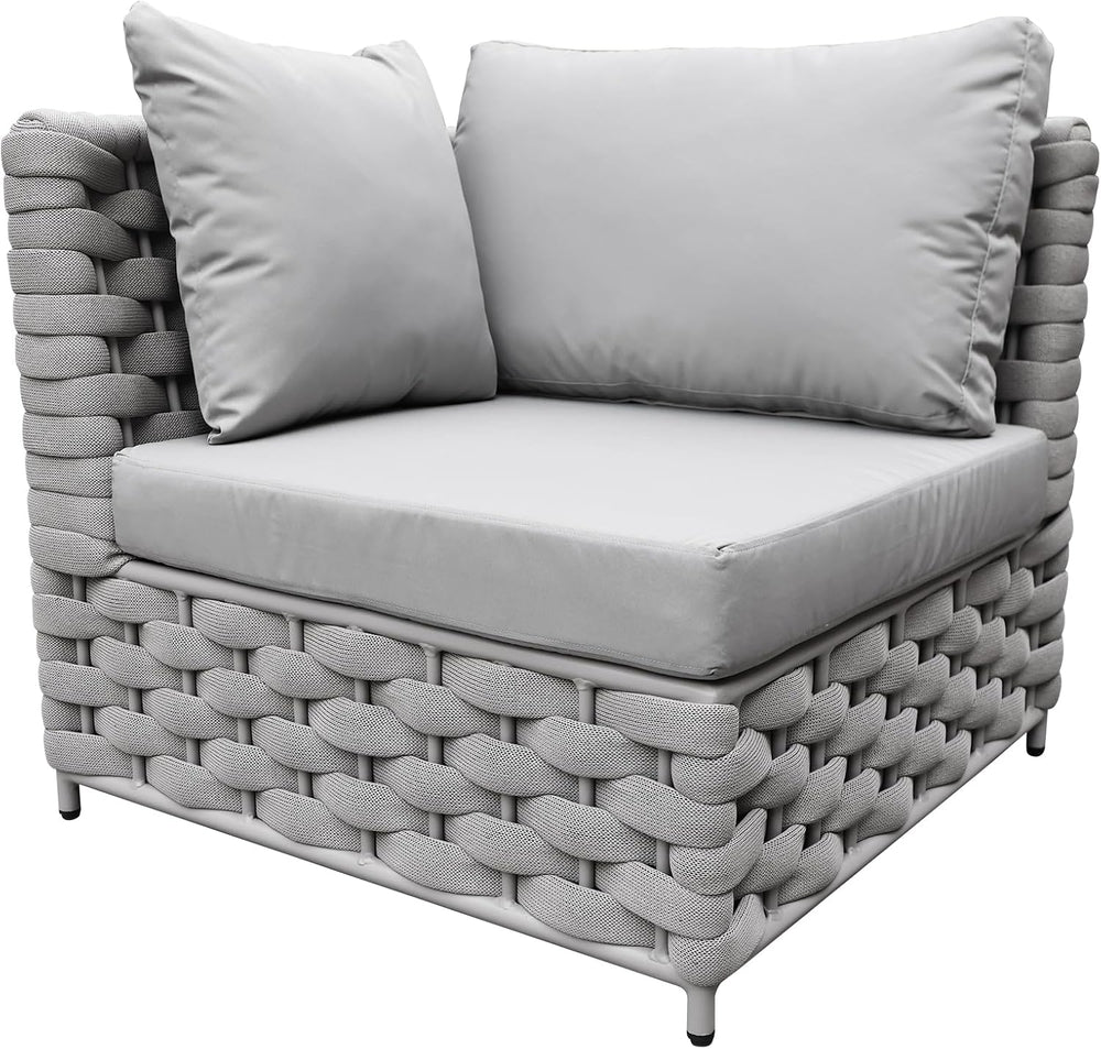 TWT Khaki Gray Left Arm Outdoor Patio Sofa, Modular Woven Rope Sectional Chai...