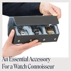 QWATCHBANDS Napa Leather Watch Rolls for Men - Hexagon Triple Watch Roll Travel Case for 3 Watches - Storage Organizer Genuine Leather with Velvet Interior Display (Gray/Blue)