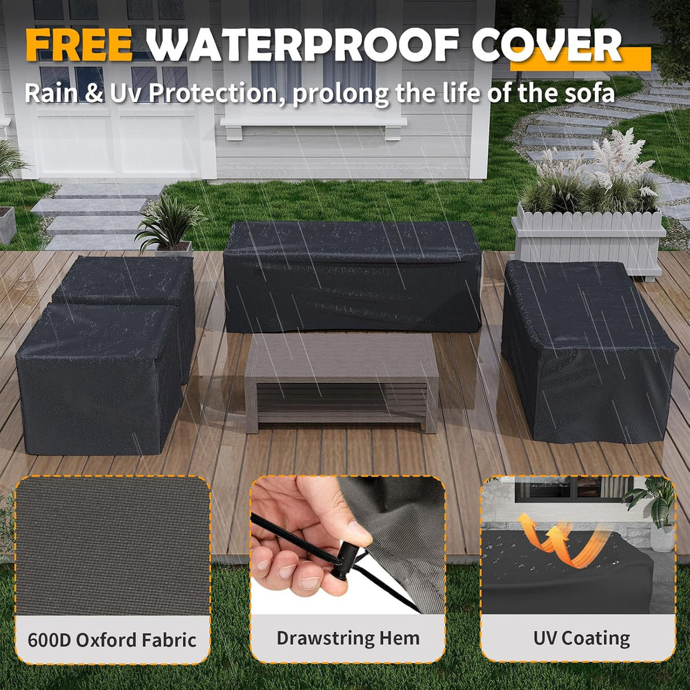 Amopatio Aluminum Patio Furniture Set, 8 Pieces Modern Metal Outdoor Furnitur...