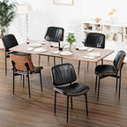 Dining Chairs Set of 8, Dining Room and Kitchen Chairs, FSC Certified Mid Century Modern Accent Chair, Upholstered PU Leather Chairs for Vanity with Walnut Bentwood and Metal Legs, Black