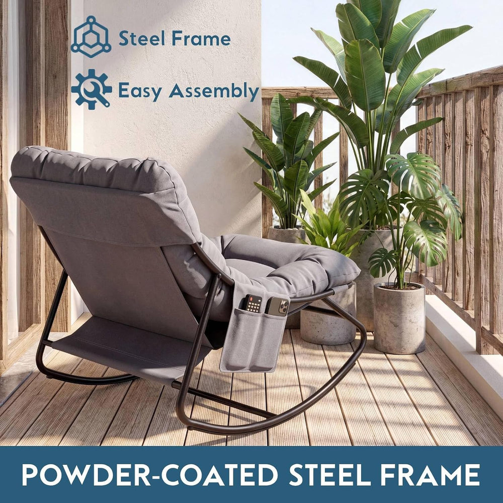 Arlopu Outdoor Rocking Chair Set of 2 with Ottoman, Papasan Rocking Chair