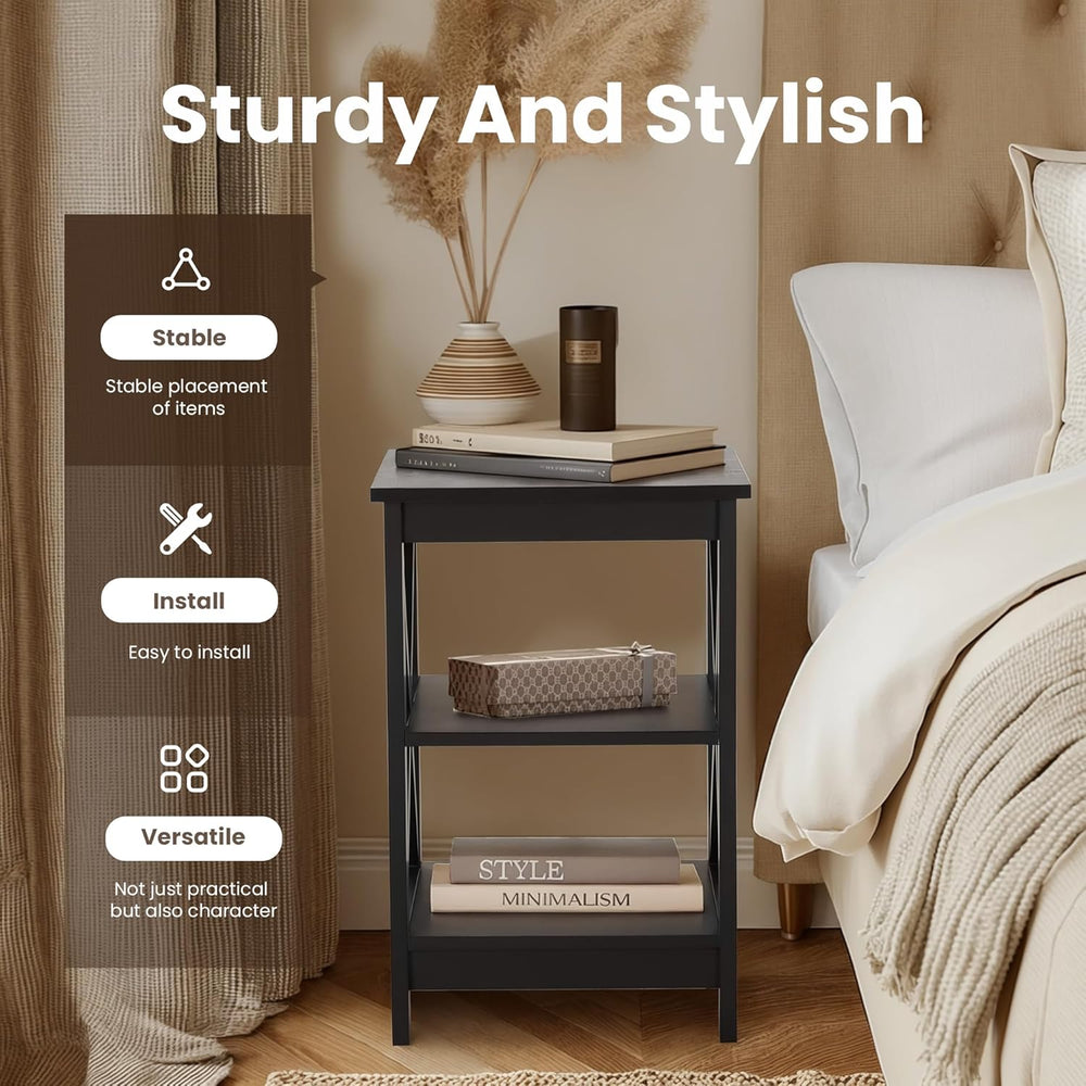 PHI VILLA Black End Table, Side Table for Living Room Set of 2, Nightstand/Be...