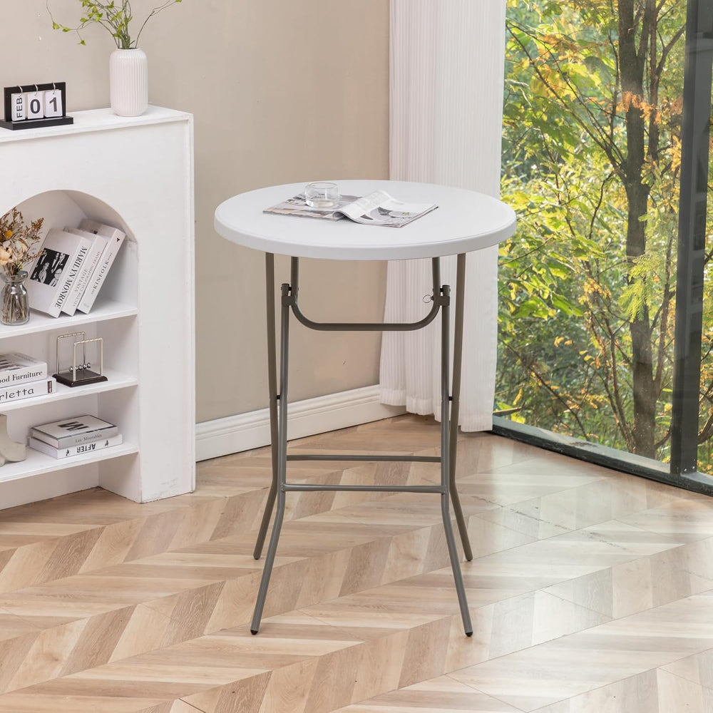 BTExpert 32" Round 43" Bar Height White Granite Plastic Folding Tab...
