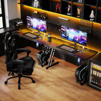 Czlolo 47 Inch Gaming Desk with Power Outlets, L-Shape Leg Computer Desk, Gamer Desk for Small Space, Wtih Cup Holder, Headphone Stand, USB＆ Tpye-C Ports, Carbon Fiber Surface, Black