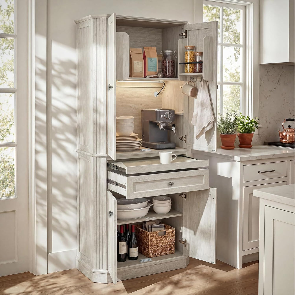 72.2" Tall Kitchen Pantry Cabinet with Doors, Farmhouse Storage Cabinet ...