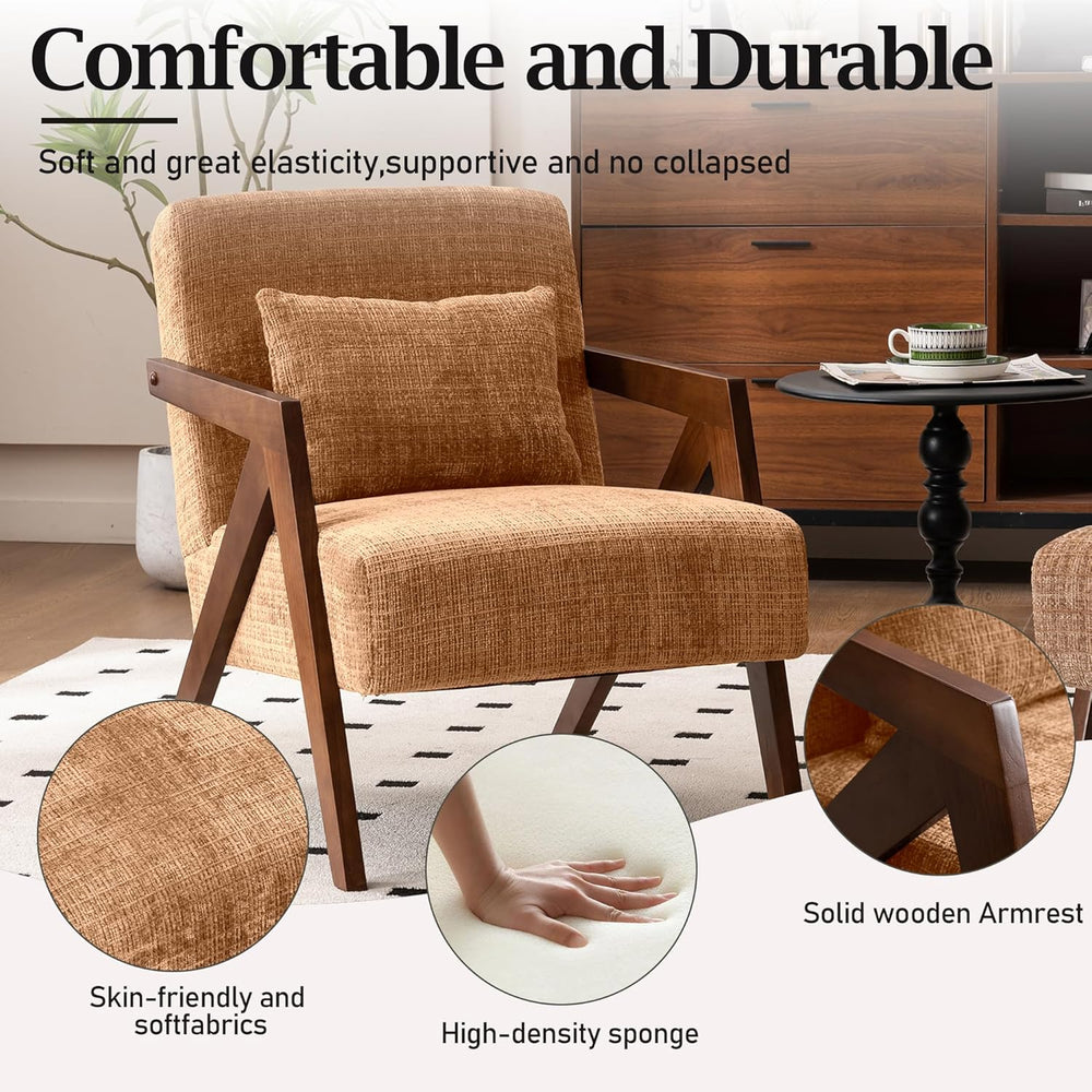 Mid-Century Modern Accent Chair Set of 2 with Solid Wood Frame，Upholstered Ch...