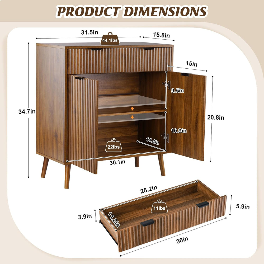 LYNCOHOME Fluted Sideboard Buffet Cabinet with Storage, 1 Drawers and 2 Doors...