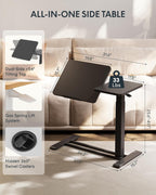 FLEXISPOT 32" Gas Spring C Table with Split Tilting Top,Mobile Side Table | Split tilting C table with hidden wheels for best angles. Mobile side table for sofa and bedside use. 31.6" W x 15.7" D,Black