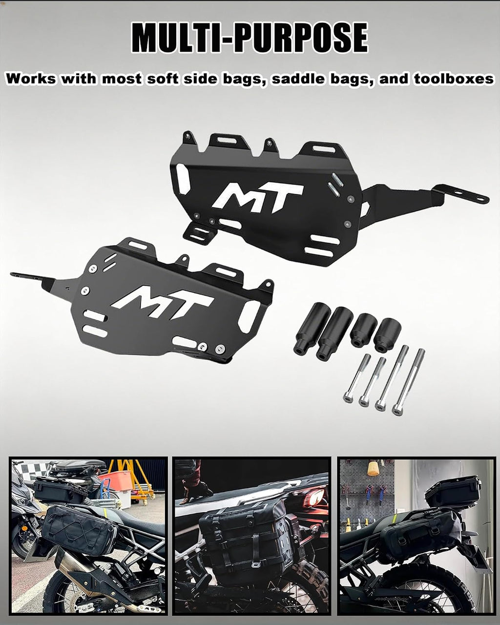 Black Motorcycle Side Cargo Rack Compatible with CFMOTO Ibex 450 2025 2026,Custom Design,Multi-Purpose,Side Luggage Rack,Saddlebag Support Carrier,CFMOTO Ibex 450 Accessories