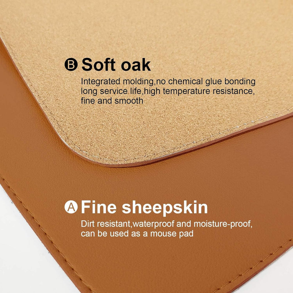 DAWNTREES Dual Sided Desk Mat,Brown Leather Desk Pad,47.2''x23.6'',Cork Desk Mat Protector,120x60cm Extra Large Mouse Pad,with PU Leather Valet Tray Organizer,Desk Writing Pad for Office and Home