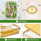 CottonColors Fridge Organizer, Food Storage Containers With Lids for Timer & Drain Board Stackable Refrigerator Organizers and Storage（Short, Large, 2 L, 2 pack）
