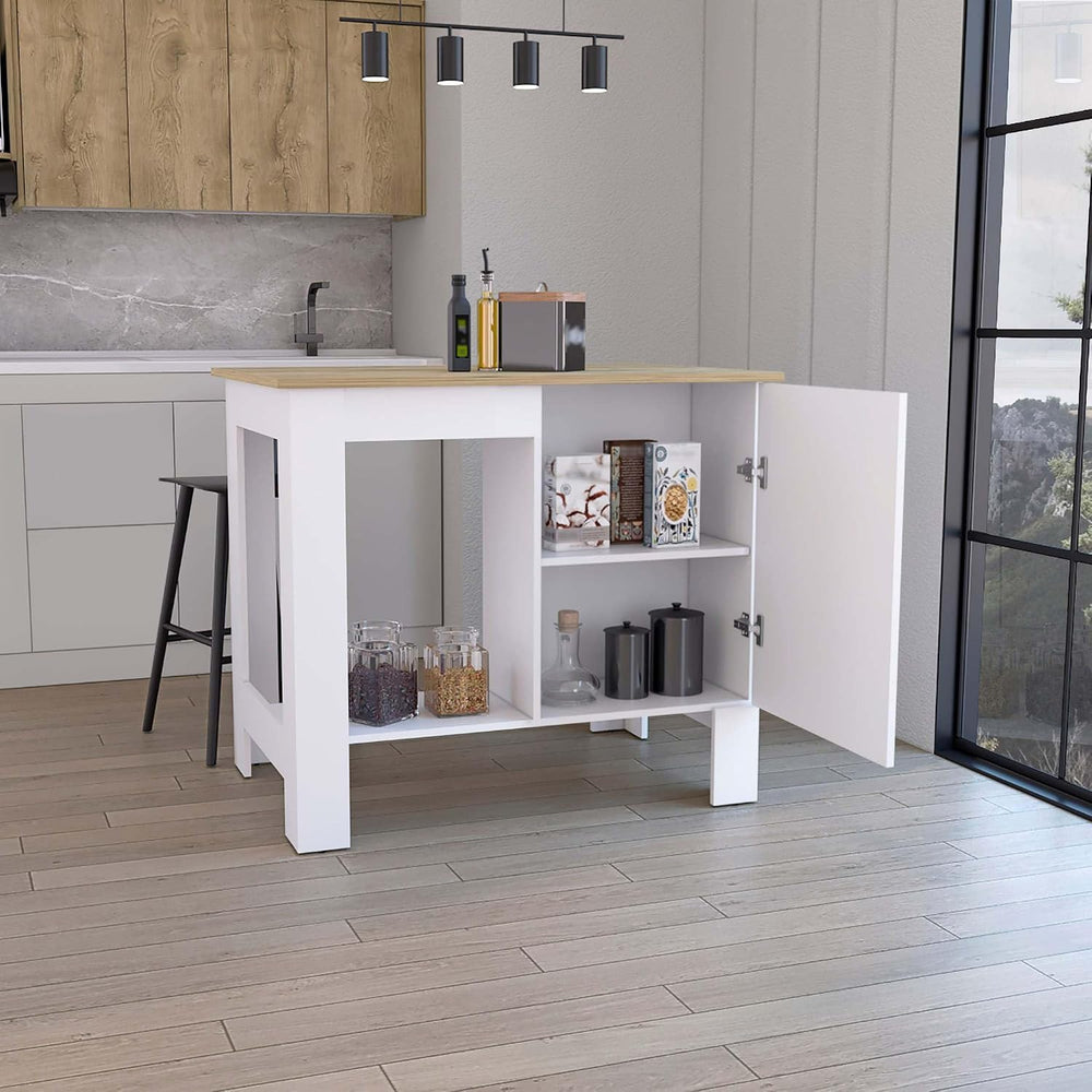 Kitchen Island with Storage Cabinet and Shelves, White/Macadamia | Includes o...