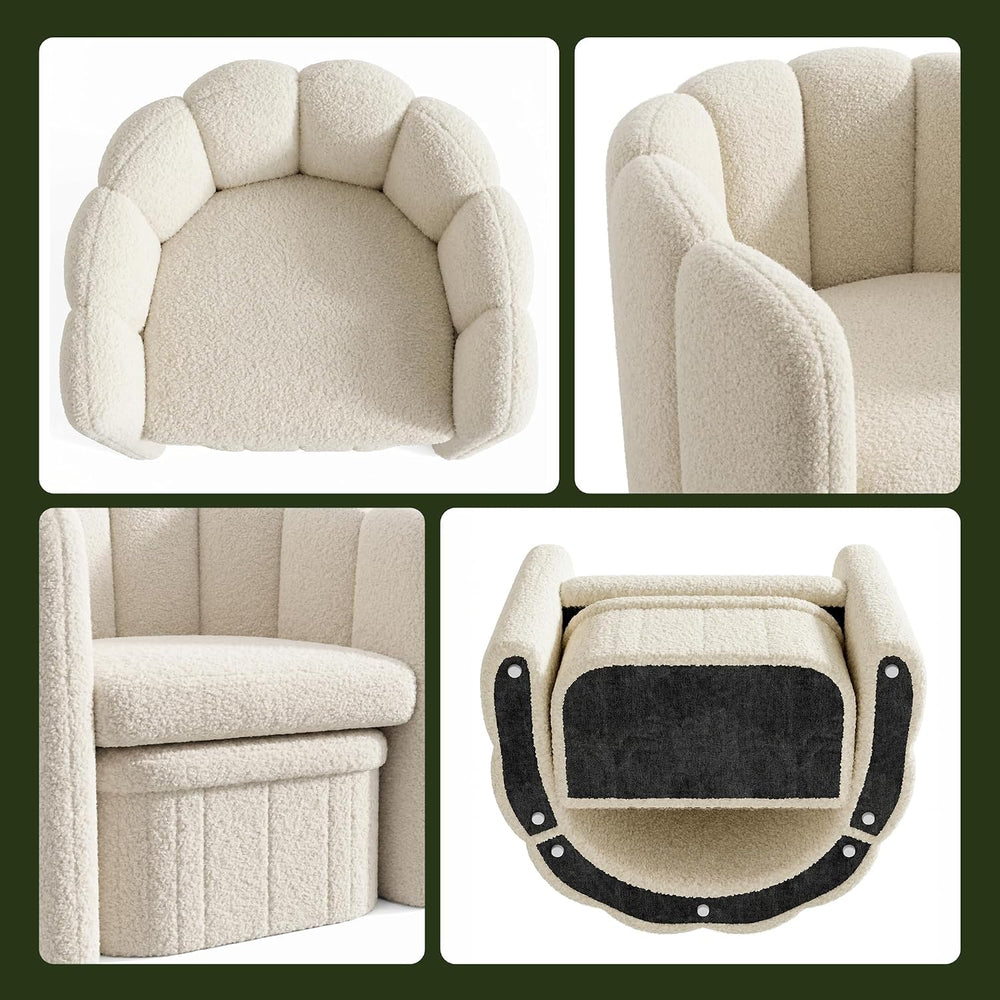 Homkdom Barrel Accent Chair with Storage Ottoman, Teddy Fleece Shell Back, Er...