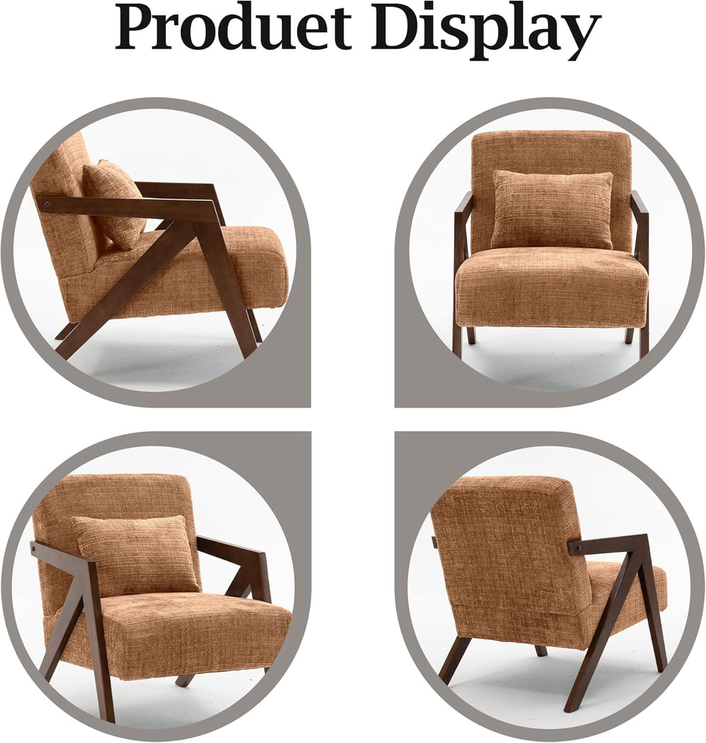 Mid-Century Modern Accent Chair Set of 2 with Solid Wood Frame，Upholstered Ch...