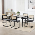 Zesthouse Rattan Dining Chairs Set of 6, Mid Century Modern Dining Room Chairs with Natural Cane Mesh & Black Matte Base, Dark Grey Cesca Chair, Linen Fabric Kitchen Chair with Solid Wood Frame Back