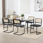 Zesthouse Rattan Dining Chairs Set of 6, Mid Century Modern Dining Room Chairs with Natural Cane Mesh & Black Matte Base, Dark Grey Cesca Chair, Linen Fabric Kitchen Chair with Solid Wood Frame Back