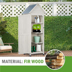 Wooden Outdoor Storage Cabinet with Waterproof Metal Roof Vertical Garden Tool Shed Adjustable Shelves, Perfect for Yards, Patios, Decks and Porches (Light Gray, 22" x 26" x 67")