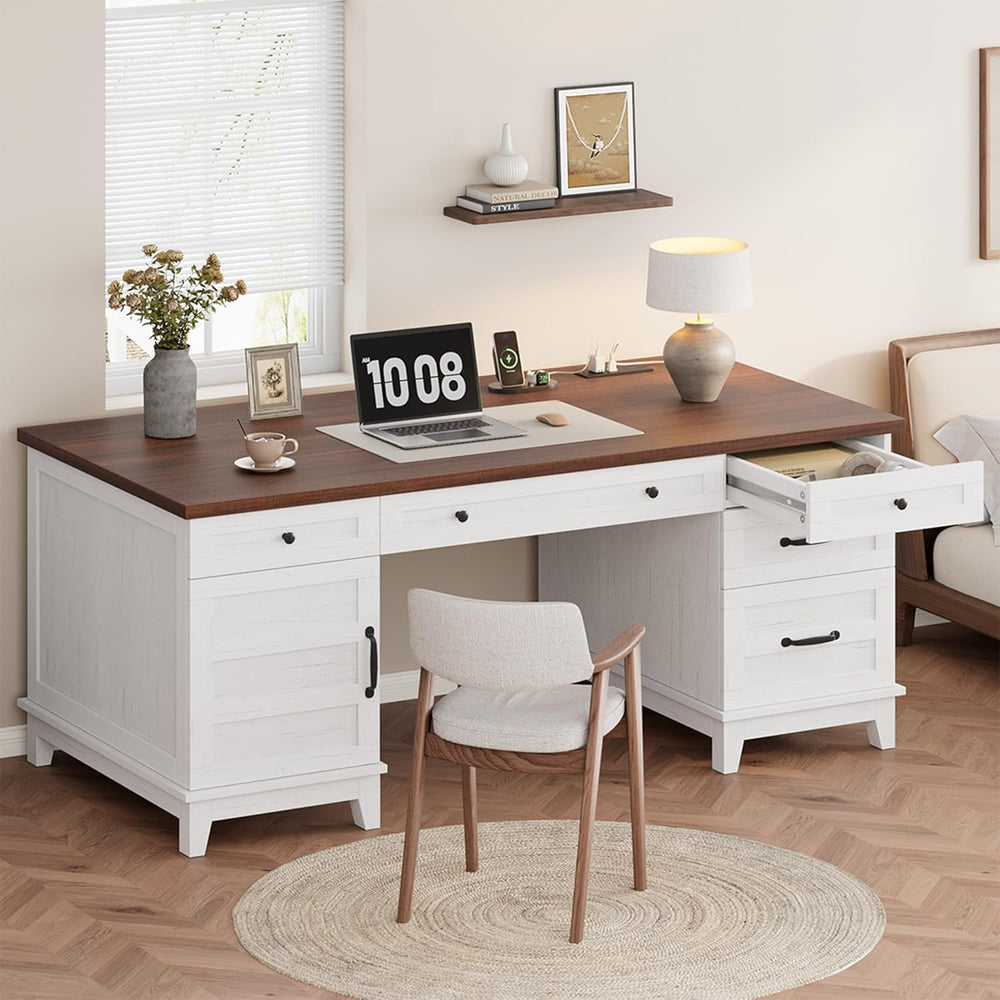 Garvee 60" Wooden Home Office Desk with File Drawers, Executive Desk wit...