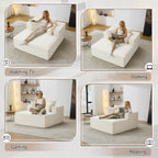 Qulomvs 57" Oversized Chaise Lounge Chair Indoor, No Assembly Boneless Couch, Corduroy Upholstered Sofa Bed, Deep Seat Comfy Reading Chair, Cloud Sleeper Couch for Living Room, Bedroom (Beige)