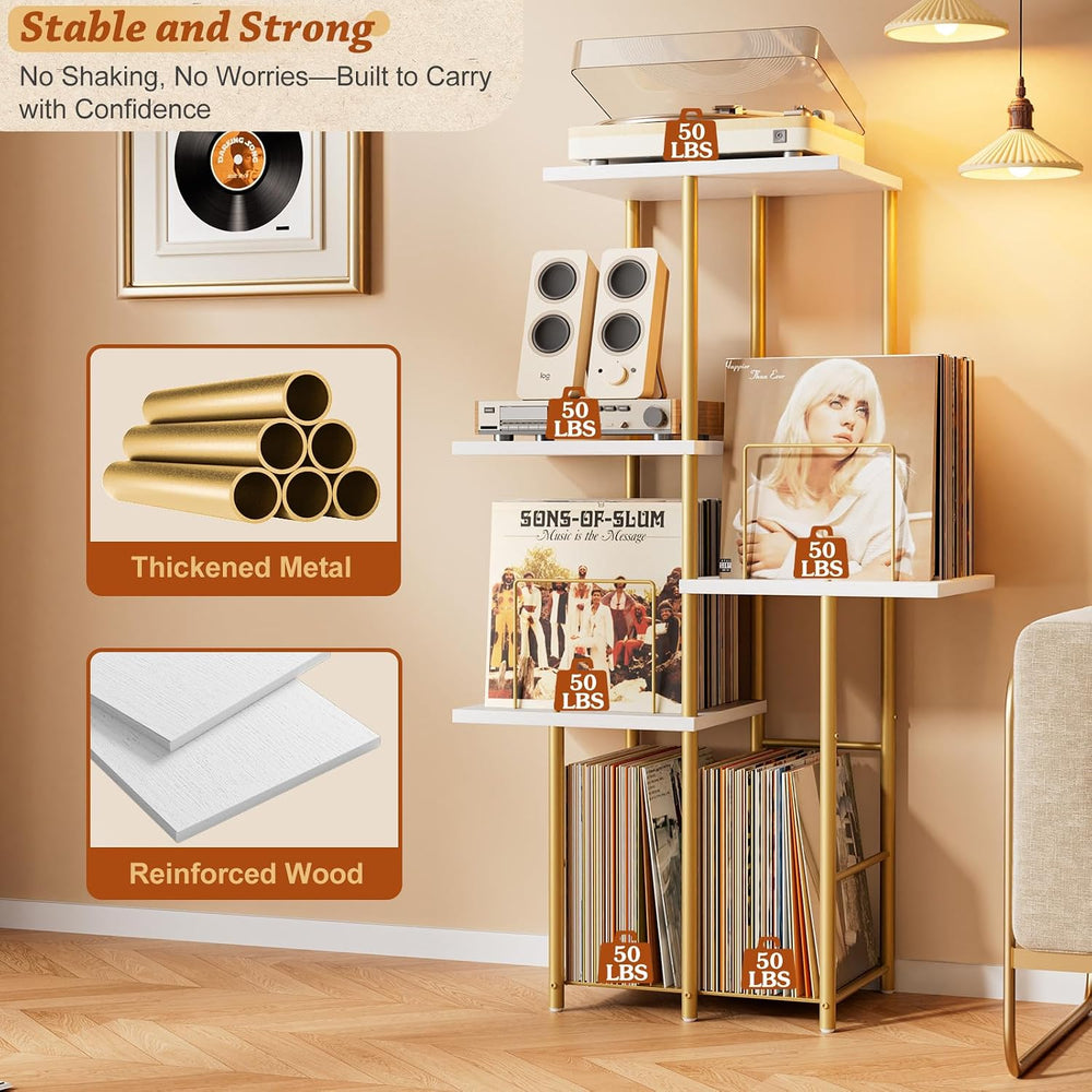 Record Player Stand, Vinyl Record Storage Holder with Display Shelf, Turntabl...