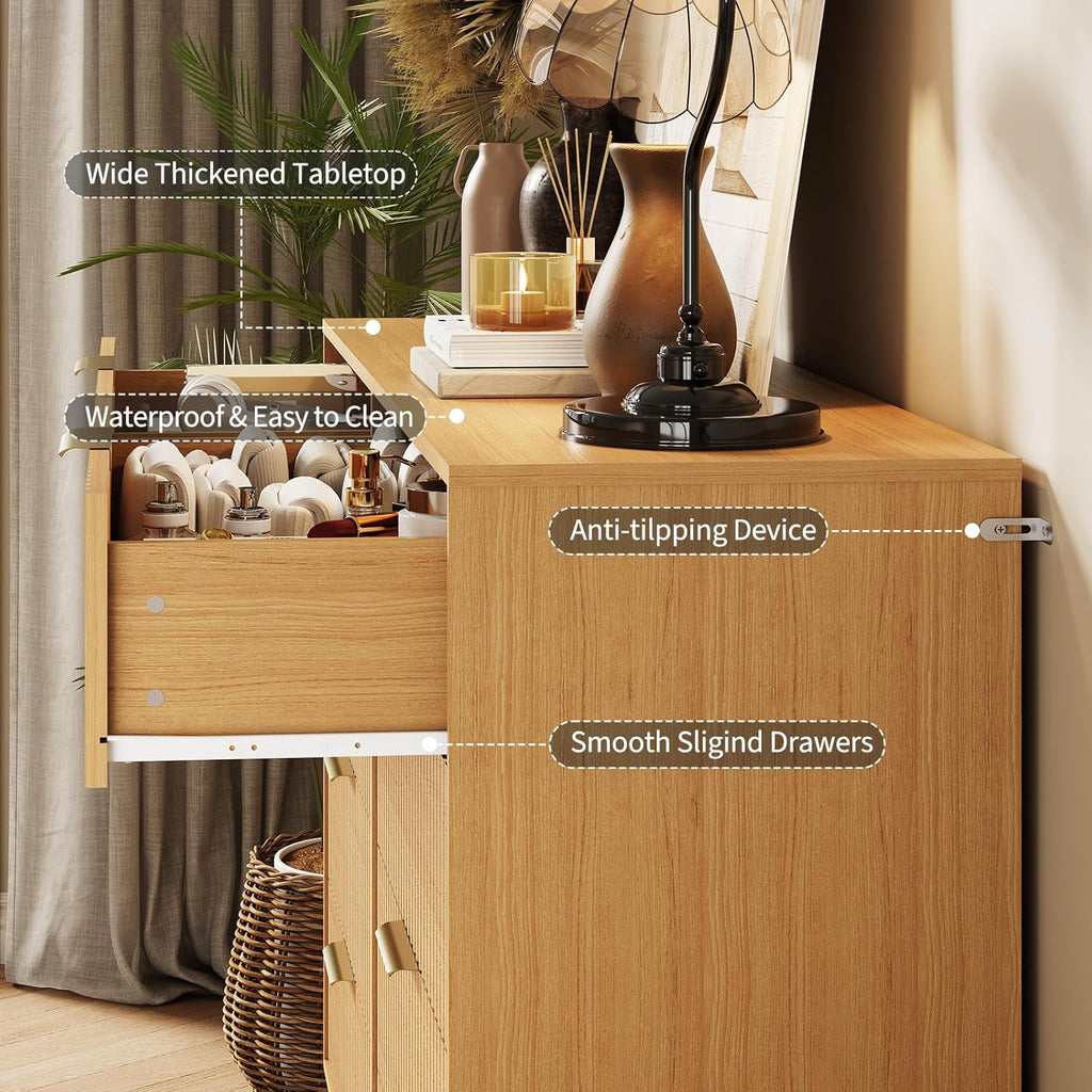 Garvee Fluted Dresser for Bedroom with 8 Drawers,55" Wide Modern Chest of Wooden Bedroom Chest with Metal Handle,Clothes Storage Organizer,Closet Dresser & TV Stand for Living Room,Hallway