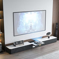 POVISON Fully-Assembled Modern TV Stand for Projector, Sintered Stone Entertainment Center with Storage for 85 inch TV, Wood TV Console, Media Console for Living Room Bedroom